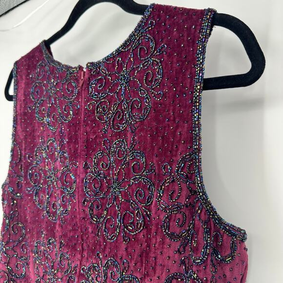 Vintage Paradise Womens L Top Large Red Velvet Sleeveless Embellished Whimsygoth - Picture 6 of 9